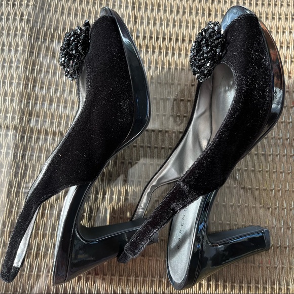 EUC Karen Scott brandy black velvet heels open toe pumps - Picture 10 of 11